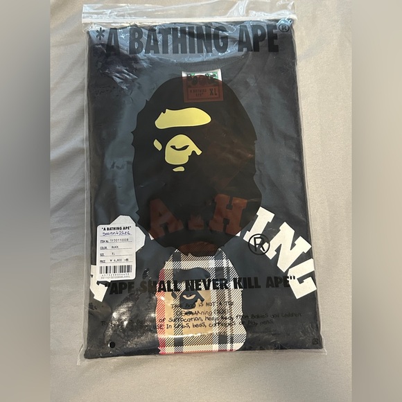 A Bathing Ape Check College Black Graphic T-Shirt New Size XLg - Picture 1 of 6